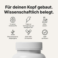 Viraxe Deepwork Vorteile: 13 aktive Inhaltsstoffe, B-Vitamine mit 250% NRV zur Verringerung von Müdigkeit, offen dosiert, pflanzliche Adaptogene, GMP-zertifizierte Produktion